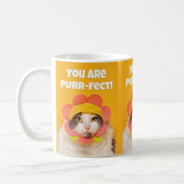 Mug Cute Chat dans l'Humour Casquette de fleurs (Gauche)