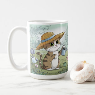 Mug Cute Chat Holding Watding Can Garden