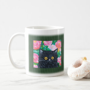 Mug Cute Chat Noir avec Fleurs Colorées Chat Art