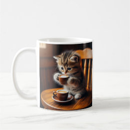 Mug Cute chaton assis sur une chaise à boire du café.