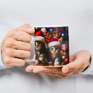 Mug Cute chatons avec le Père Noël et casquettes de re