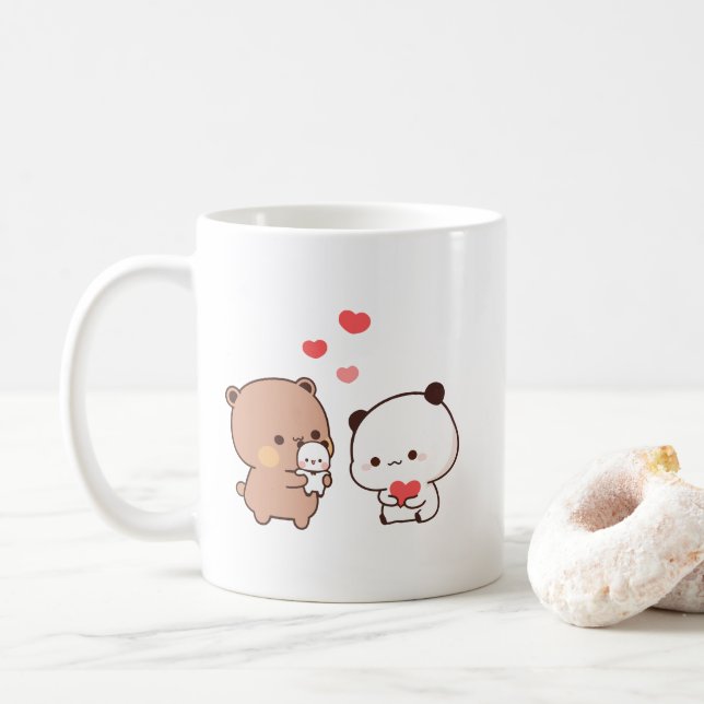 Mug Cute chibi panda ours, lait et mocha coeur amour (Avec donut)