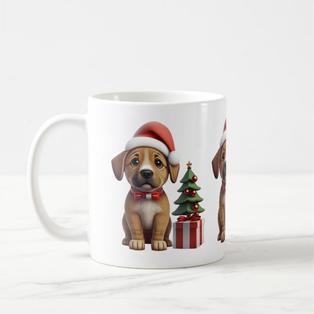 Mug Cute chien de Noël portant un chapeau de Père  (Gauche)