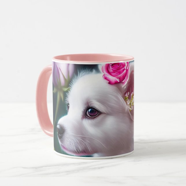 Mug Cute Chien Et Collection Rose (Devant gauche)