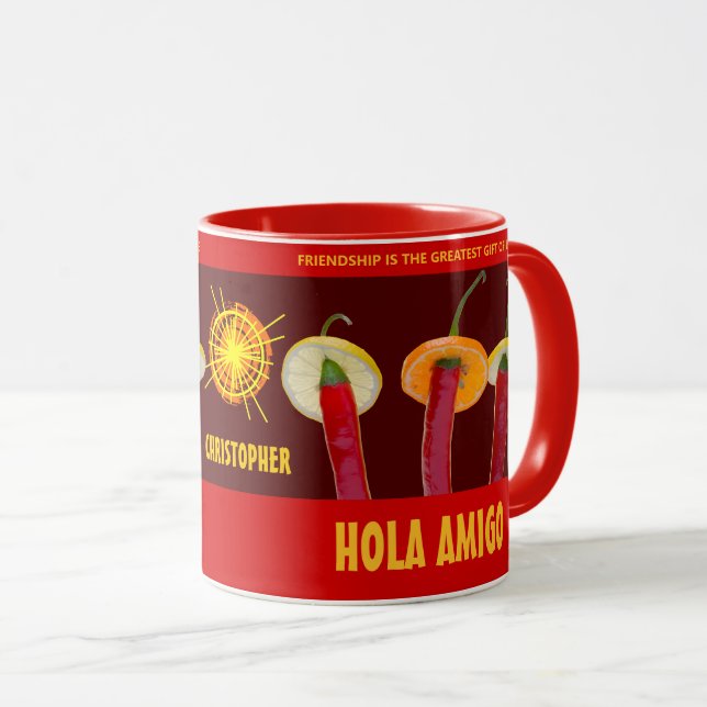 Mug Cute Chili Peppers Hola Amigo Funny Personnalisabl (Devant droit)