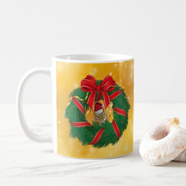 Mug Cute Chipmunk couronne de Noël (Avec donut)