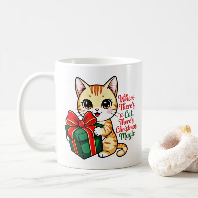 Mug  Cute Christmas Cat Holiday Gift for Cat Lovers (Avec donut)
