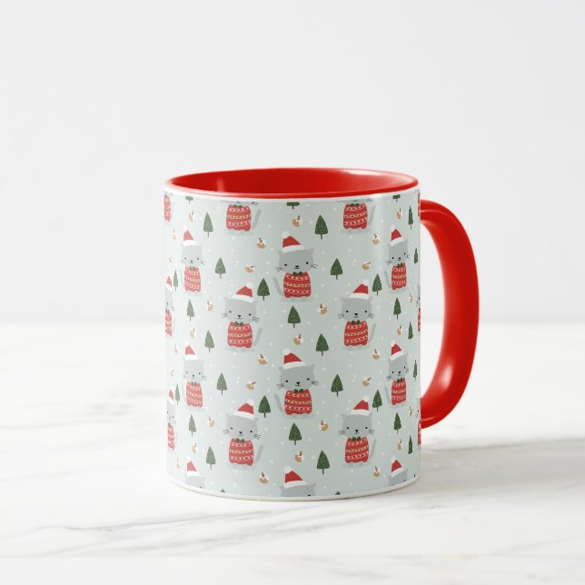 Mug Cute Christmas Cat Pattern – Festive Holiday  (Devant droit)