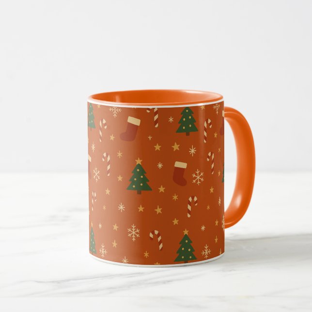 Mug Cute Christmas Pattern – Candy Canes, Trees  (Devant droit)