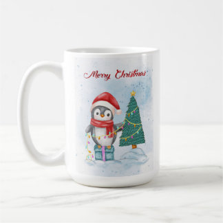 Mug Cute Christmas Penguin Decorating Tree with Lights