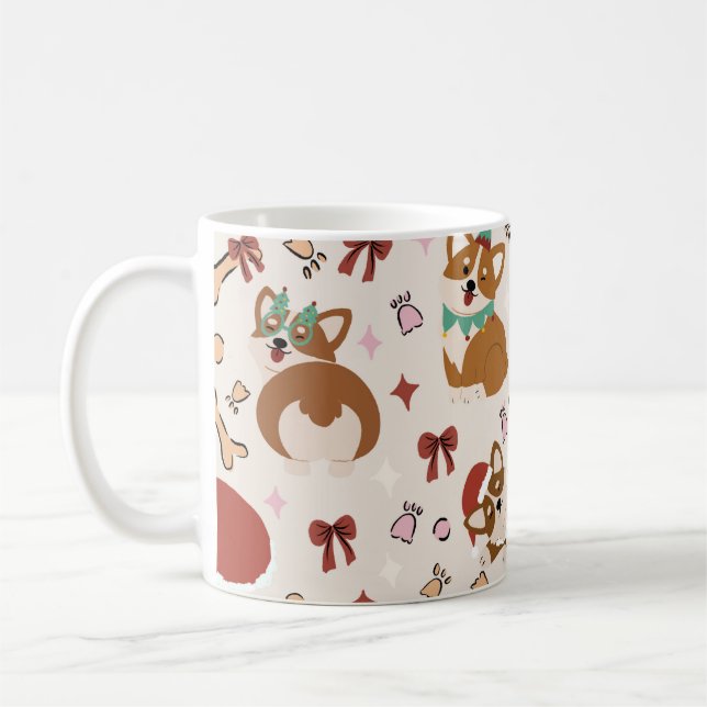 Mug Cute Corgi Christmas Holiday Seamless Pattern (Gauche)