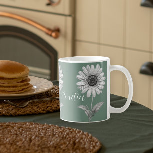 Mug Cute Daisy Flower Boho Green Personnalisable