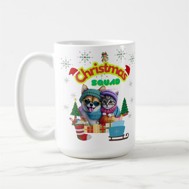 Mug Cute dog and cat Christmas squad design  (Gauche)