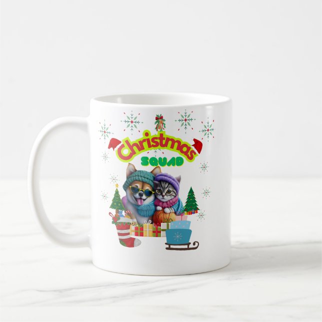 Mug Cute dog and cat Christmas squad design  (Gauche)