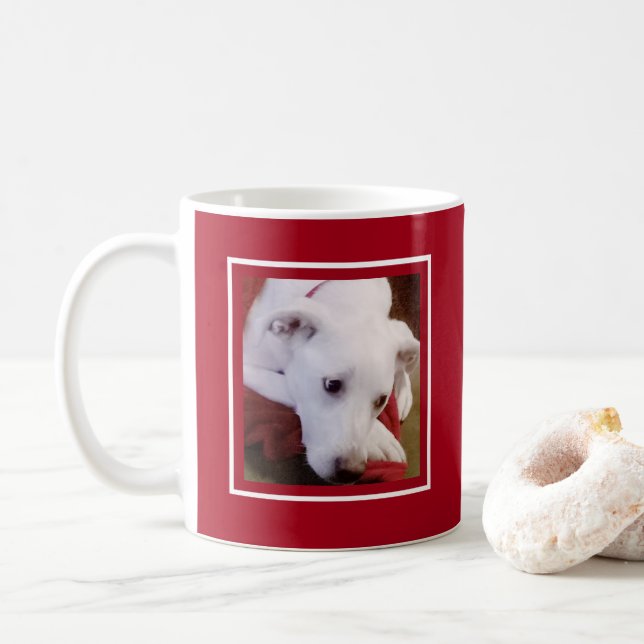 Mug Cute Dog Photo White and Red Merry Christmas (Avec donut)