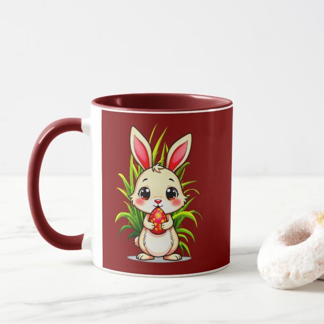 Mug Cute Easter Bunny Holding Egg - caneca (Avec donut)