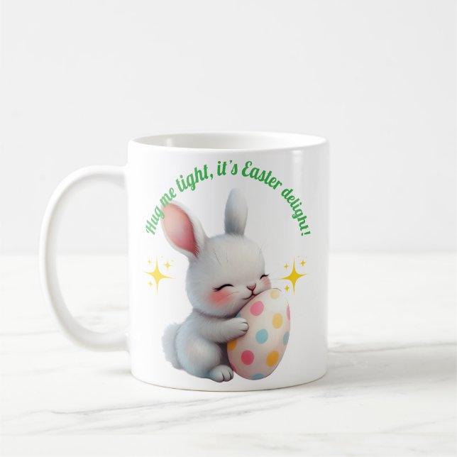 Mug Cute Easter Bunny Hugging Colorful Egg (Gauche)