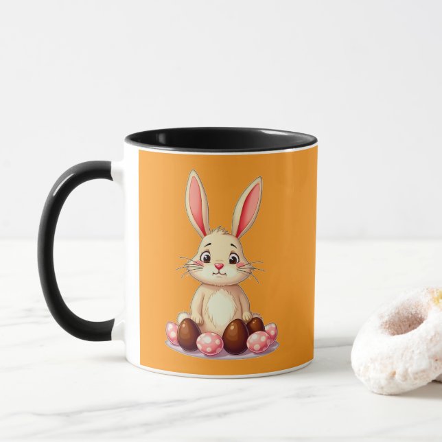 Mug Cute Easter Bunny with Chocolate Eggs caneca (Avec donut)