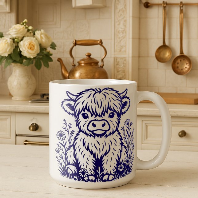 Mug Cute écossaise Highland Vache & Fleur sauvage (Créateur téléchargé)