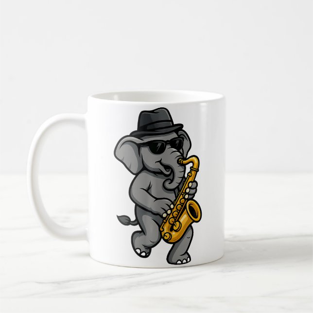 Mug Cute Elephant Playing Saxophone Elephants Musician (Gauche)