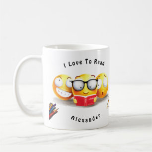 Mug Cute Emoji Smiling Love Reading Book