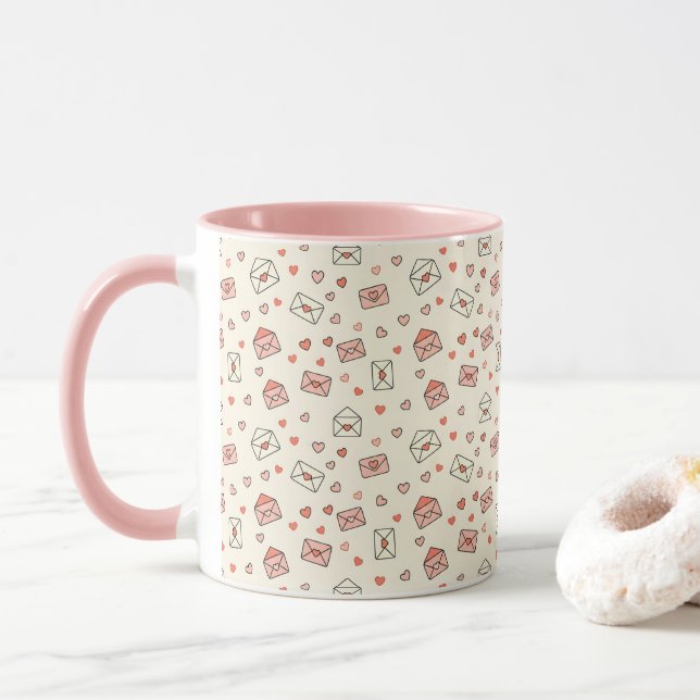 Mug Cute Envelopes & Hearts Seamless Valentine (Avec donut)