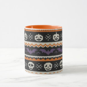 Mug Cute, fine île/colorwork Halloween crâne et chauve