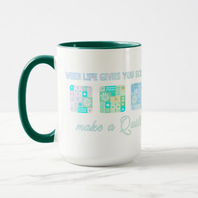 Mug Cute & Floral Patchwork Pattern in Green Colours (Gauche)