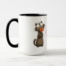Mug Cute Fluffy Cat Holding a Flower Funny Coffee 