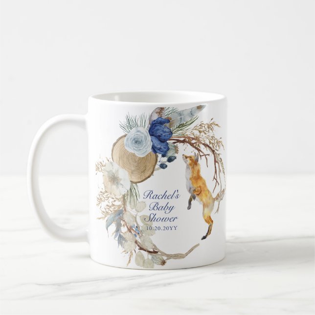 Mug Cute Fox bois aquarelle Baby shower Floral (Gauche)
