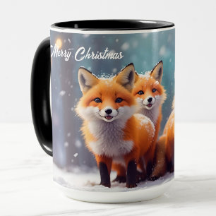Mug Cute Foxes De Noël Dans Une Forêt Neige