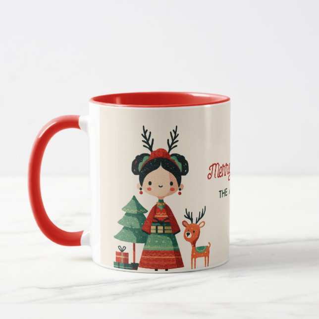 Mug Cute Frida Kahlo Retro Joyeux Noël Nom (Gauche)