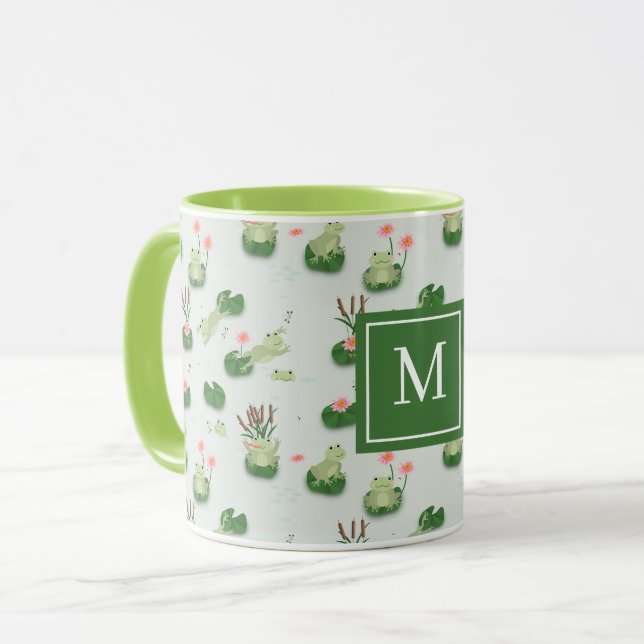 Mug Cute Frogs in Lily Pond Monogrammed Initial (Devant gauche)