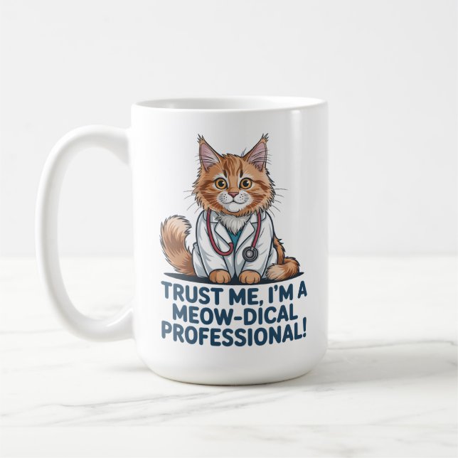 Mug Cute Funny Cat Medical Pun Illustration (Gauche)