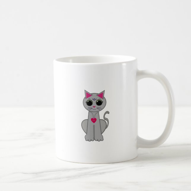 Mug Cute Funny Happy Grey Chat (Droite)