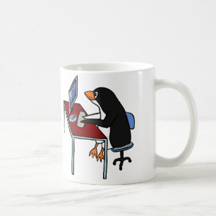 MUG: Cute Funny Penguin Working on Computer Coffee Mug