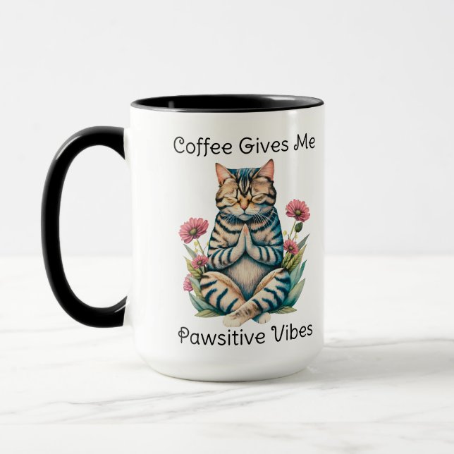 Mug Cute Funny Yoga Chat Floral Serenity Café Lover (Gauche)