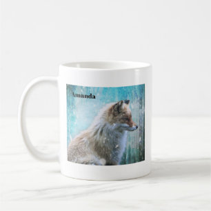 Mug Cute Furry Fox sur Blue Grunge Arrière - plan