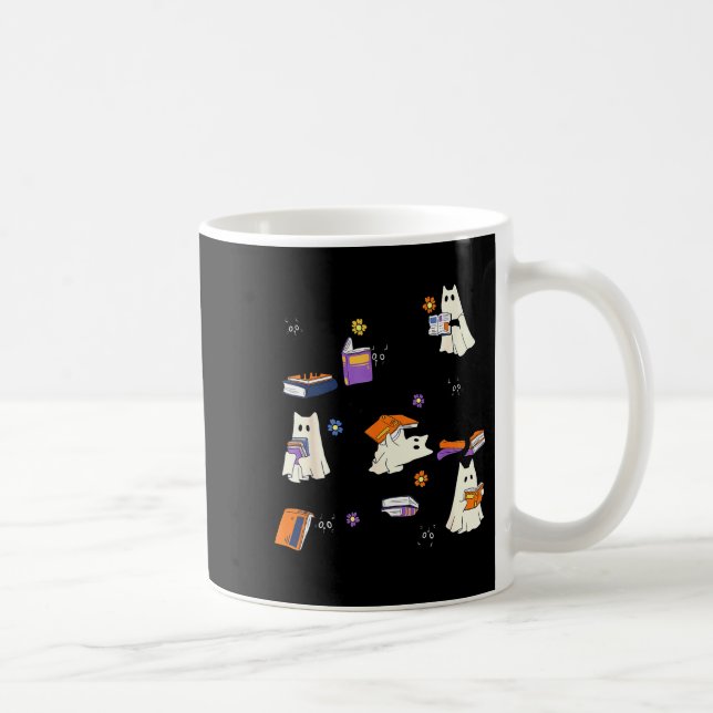 Mug Cute Ghost Cat Reading Books Lover Bookish Hallowe (Droite)