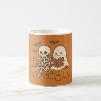 Mug Cute Ghost et Skeleton Lecture avec Citrouille