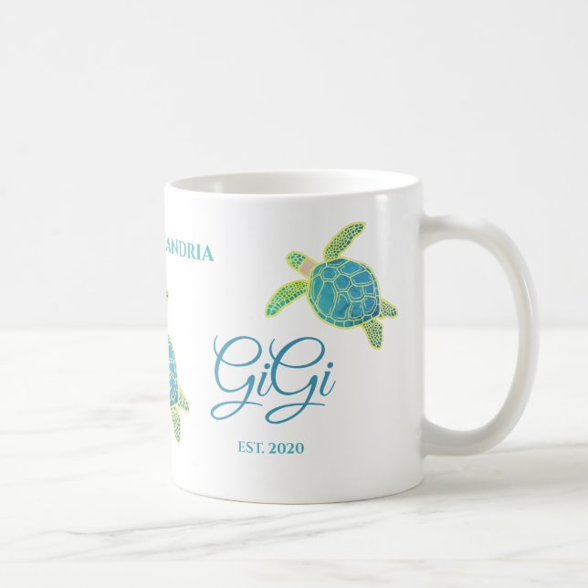 Mug Cute Gigi Tortue de mer Turquoise Aqua bleu turquo (Droite)