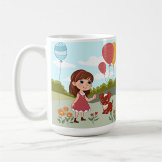 Mug Cute Girl with Dog & Balloons