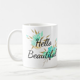 Mug Cute Girly Bonjour Belle Or & Bleu Floral