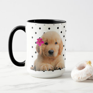 Mug Cute Golden Retriever Personnalisé Fleur rose
