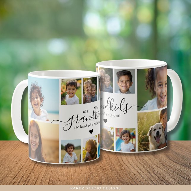 Mug Cute Grandchildren Photo Collage for Grandmother (Front and back of mug shown in 11-oz size. Personalize it with 10 grandkids pictures.)