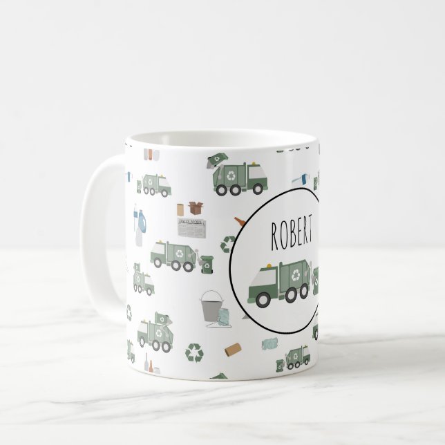 Mug Cute Green Recycling Véhicules Camion Enfants Nom (Devant gauche)