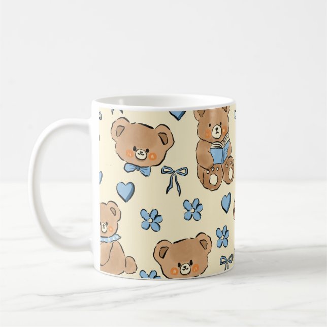 Mug Cute Hand-drawn Brown Teddy Bears Seamless Pattern (Gauche)