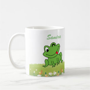 Mug Cute Happy Frog assis sur l'herbe Nom initial