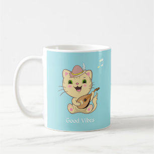 Mug Cute Happy Musical Ginger Tabby Chat sur Bleu clai