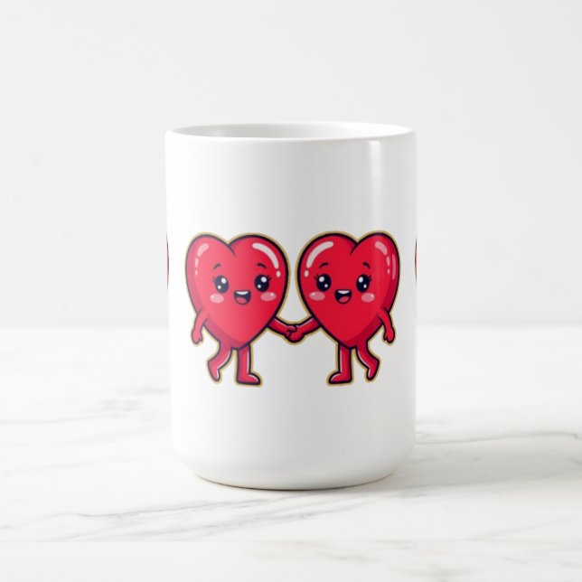 Mug Cute Heart Characters Holding Hands (Centre)